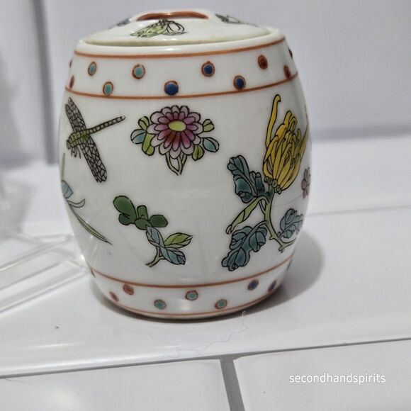 Vintage Jingdezhen China Trinket Ginger Spice Jar Mini 2.5" Dragonfly Floral - Picture 4 of 8